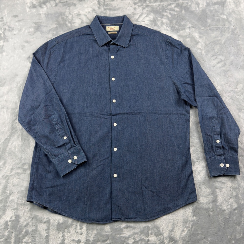 Original Penguin Mens Blue Chambray Button Down Heritage Slim Fit Shirt 16.5